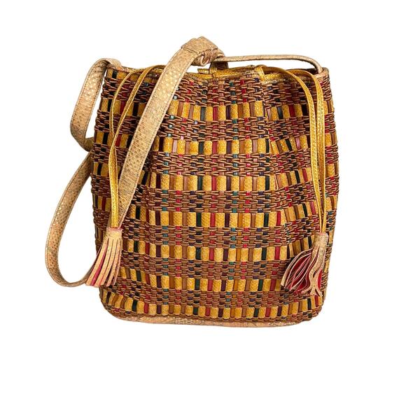 Sharif Multicolor Woven Boho Pull Tie Bucket Tassel Sling Shoulder Bag - Picture 1 of 8